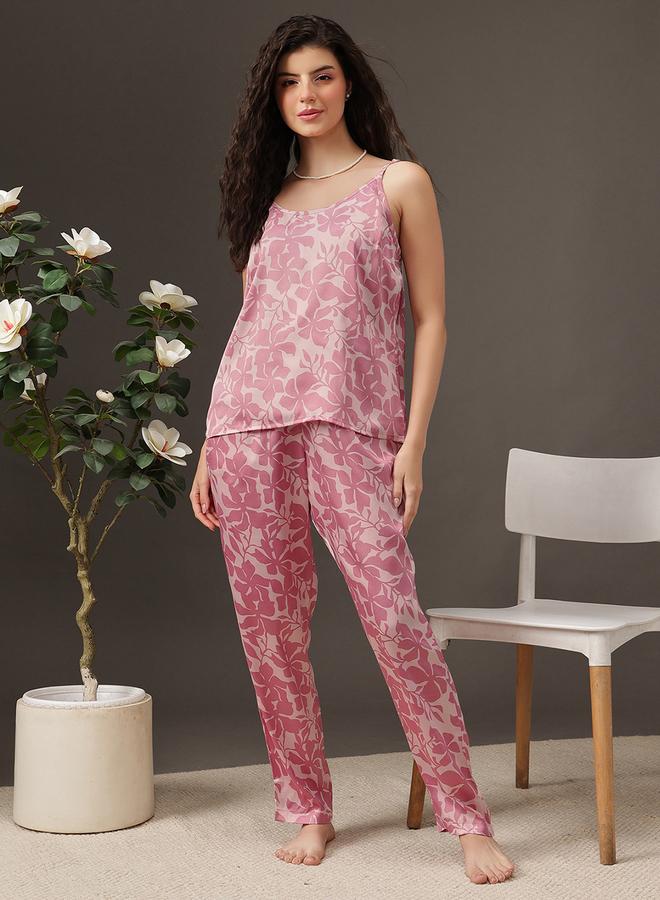 Clovia Pack of 3 - Floral Satin Cami, Robe and Pyjama - Image 3